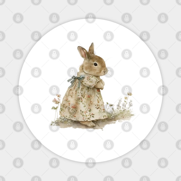 Rabbit in Dress: Tasha Tudor style Magnet by VelvetEasel